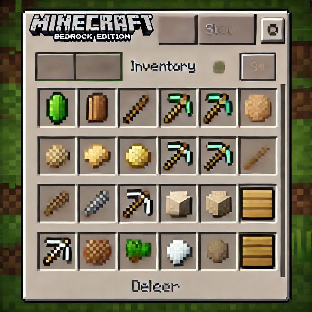 Custom Minecraft: Bedrock Edition (2011) game icons displayed in a player’s inventory screen.